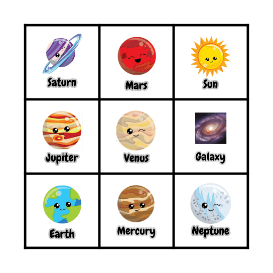 The solar system Bingo Card