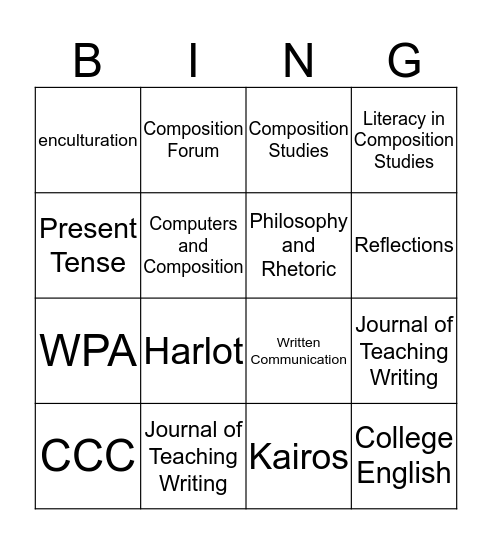 Bingo for Publication Bingo Card