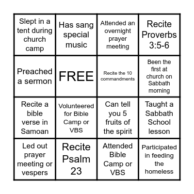 Bible Bingo Card