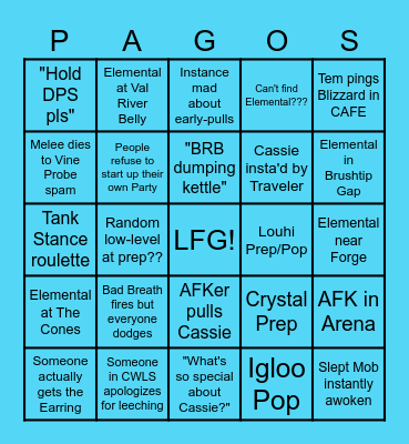 Cassie Prep Bingo Card