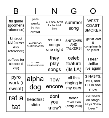 FOB TWOurdust agony card Bingo Card