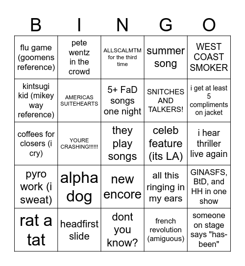 FOB TWOurdust agony card Bingo Card