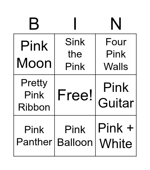 Pink Bingo Card