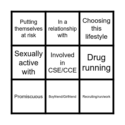 Victim Blaming Language Bingo Card