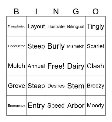 Vocabulary Bingo Card