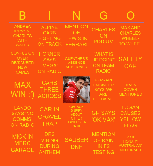 Race 1: Bahrain GP Bingo 2024 Bingo Card