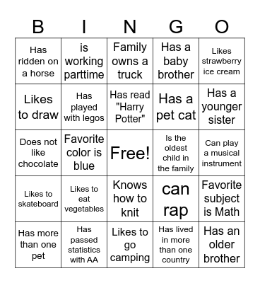 Classmate Bingo Card