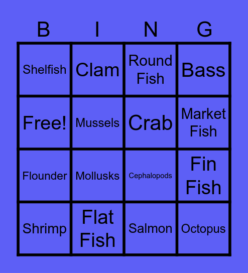 A fish out of Water Bingo Card