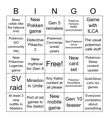 Pokémon Day Bingo Card