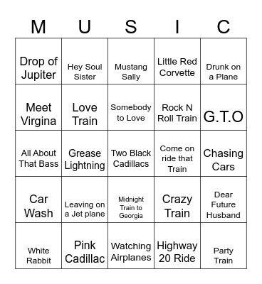 Planes, Trains, and Automobiles Bingo Card