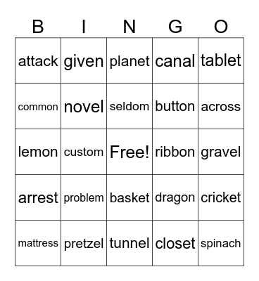 Schwa Bingo Card