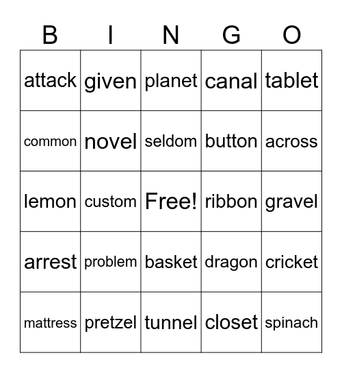 Schwa Bingo Card