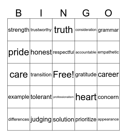 Be the Best  You Can Be!! Bingo Card