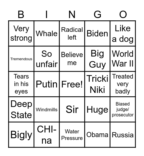 Trump BS Bingo Card