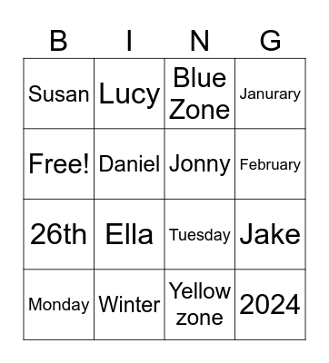 Morning Meeting Bingo Card