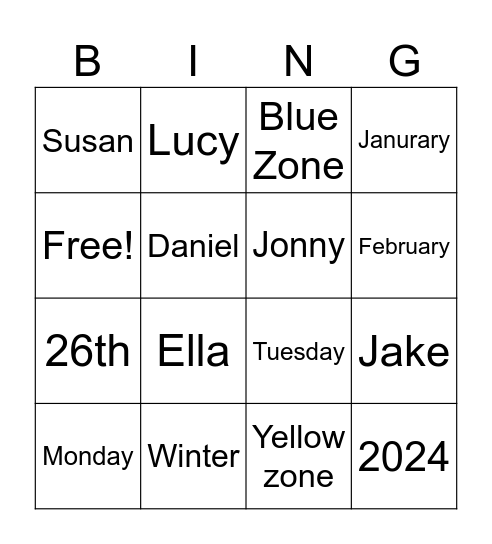 Morning Meeting Bingo Card