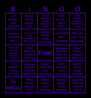 Elimination Chamber: Perth BINGO Card