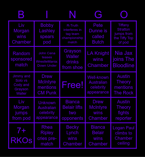 Elimination Chamber: Perth BINGO Card