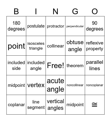 Triangle Congruence vocabulary Bingo Card