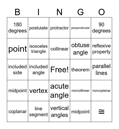 Triangle Congruence vocabulary Bingo Card