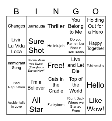 Shrek Soundtrack Bingo Card