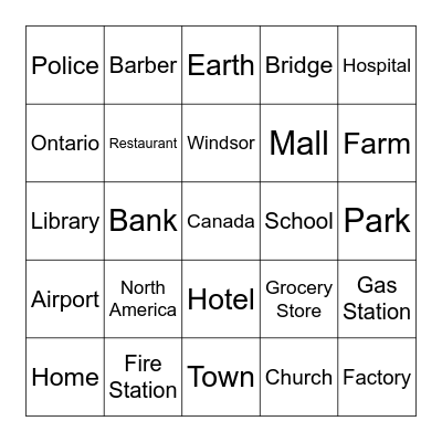 Where We Live and Our Neighborhood Bingo Card