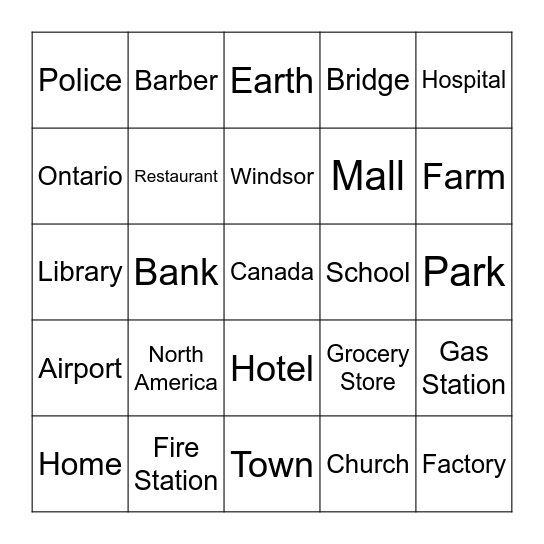 Where We Live and Our Neighborhood Bingo Card