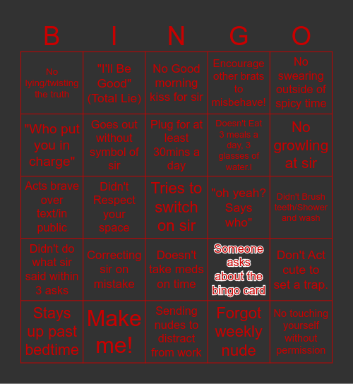 Brat Bingo Card