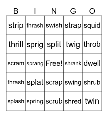 LESSON 2-10D  CLUSTER BLENDS Bingo Card