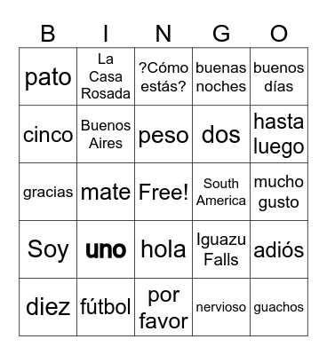 Argentina Bingo Card