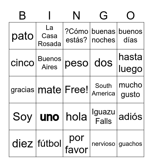 Argentina Bingo Card