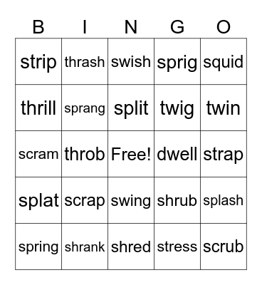 LESSON 2-10D  CLUSTER BLENDS Bingo Card