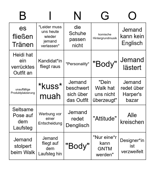 GNTM Bingo Card