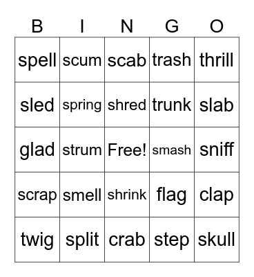 LESSON 2-11  ALL BLENDS Bingo Card