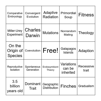 Chapter 15 BINGO Card