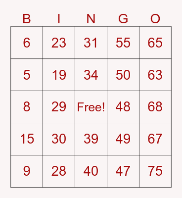 ASL Number Bingo 1-75 Bingo Card