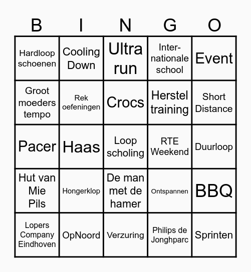Running Team Eindhoven Bingo Card