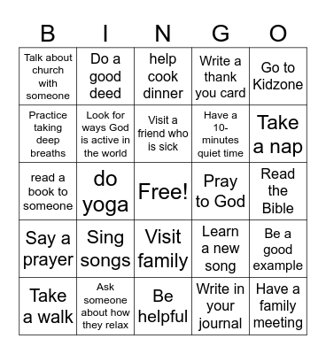 Sabbath Day Activities Bingo Card