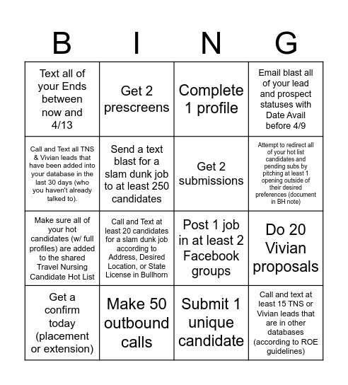 Amanda Team BINGO Card