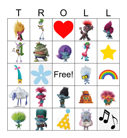 Trolls Bingo Card