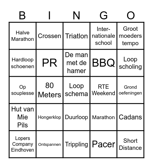 Running Team Eindhoven Bingo Card