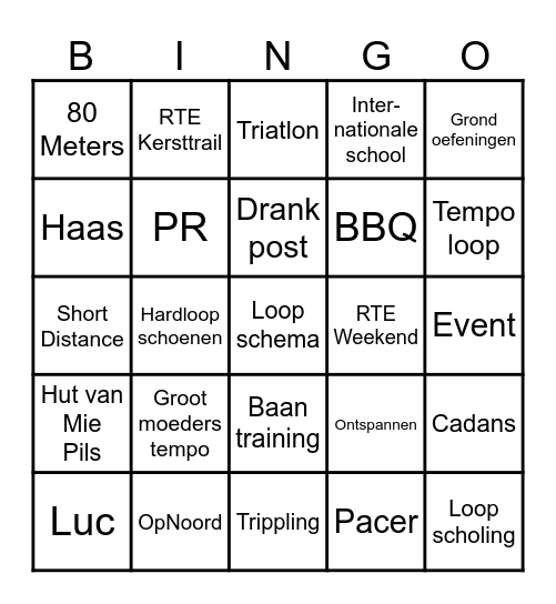 Running Team Eindhoven Bingo Card