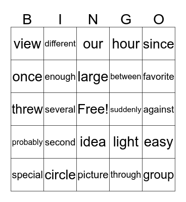 Words, Words, Words Bingo Card