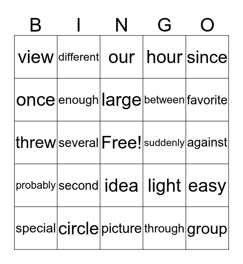 Words, Words, Words Bingo Card