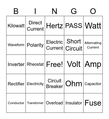 Electricity Bingo Card