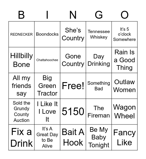 Country Hits Bingo Card