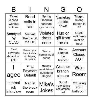 Region 70 Bingo Card