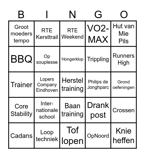 Running Team Eindhoven Bingo Card