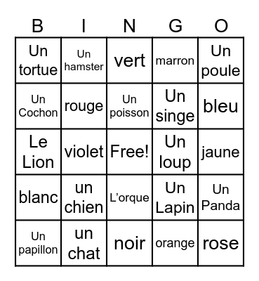 Animals en frainçais Bingo Card