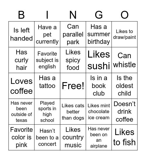 Human bingo Card